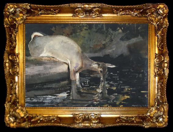 framed  Winslow Homer Deer Drinking (mk44), ta009-2